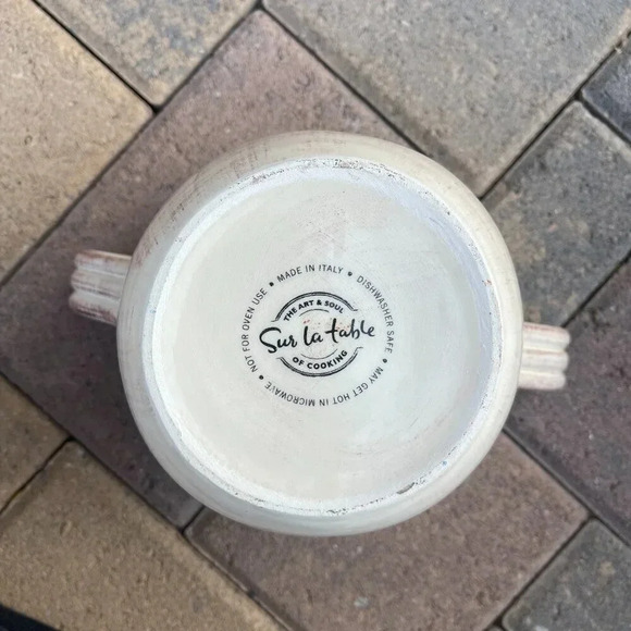 Sur La Table Cream Ceramic Rosmarino Herb Italian Planter Pot Vase with Handles - Picture 3 of 6